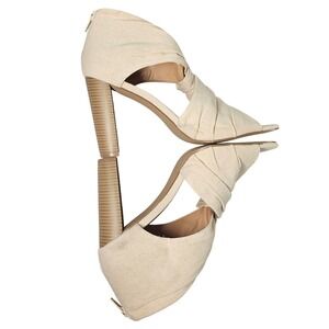 Ellie Peep Toe‎ Block Heels Sz 9 Natural Beige Zip Up Back Casual #333